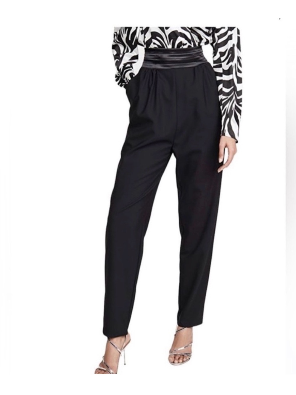 NWT Ronny Kobo Alexandra Black Wool Satin-Trim Pants Size